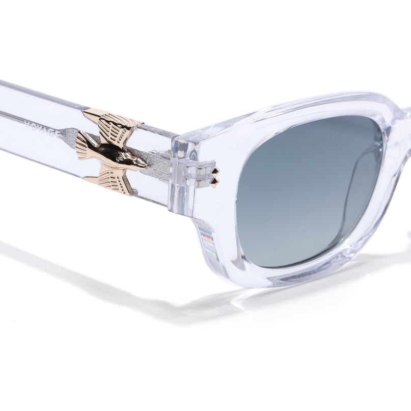 Rectangle Polarized Sunglasses for Men & Women (Green Lens | Transparent Frame - PMG7854)