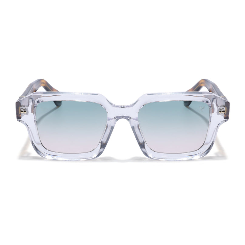 Square Polarized Sunglasses for Men & Women (Olive Lens | Transparent Frame - PMG7970)
