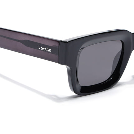 Rectangle Polarized Sunglasses for Men & Women (Black Lens | Black Frame - PMG7953)