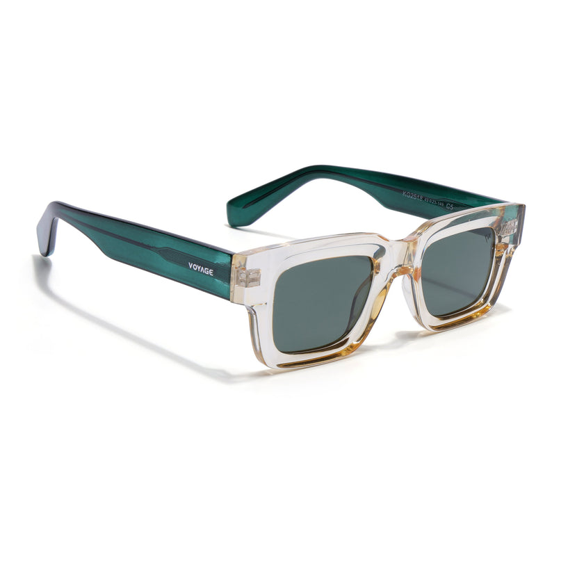 Rectangle Polarized Sunglasses for Men & Women (Green Lens | Light Brown Frame - PMG7957)