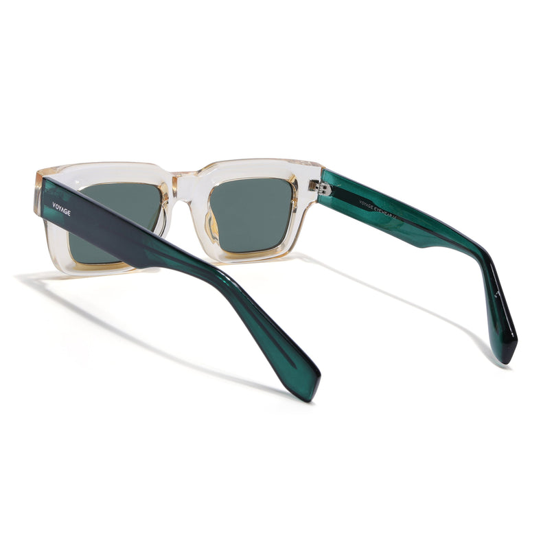 Rectangle Polarized Sunglasses for Men & Women (Green Lens | Light Brown Frame - PMG7957)