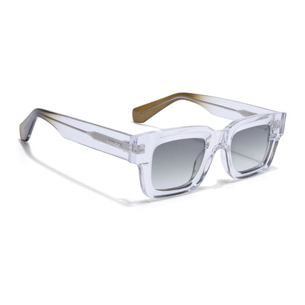 Rectangle Polarized Sunglasses for Men & Women (Olive Lens | Transparent Frame - PMG7958)