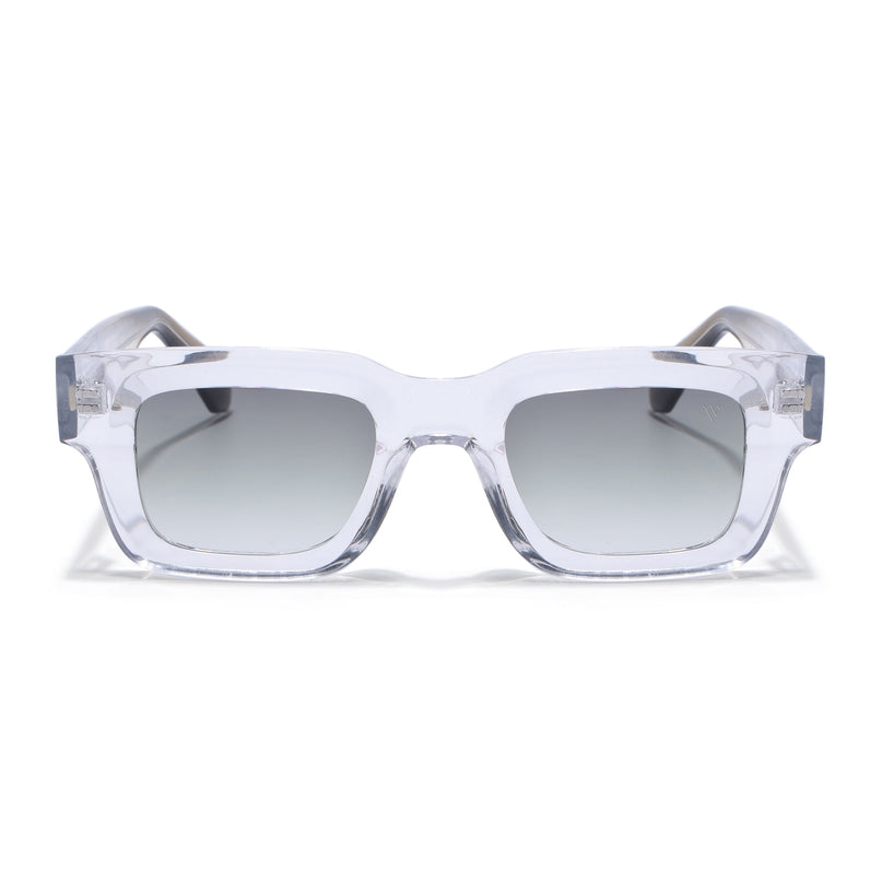 Rectangle Polarized Sunglasses for Men & Women (Olive Lens | Transparent Frame - PMG7958)