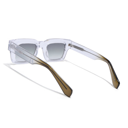 Rectangle Polarized Sunglasses for Men & Women (Olive Lens | Transparent Frame - PMG7958)