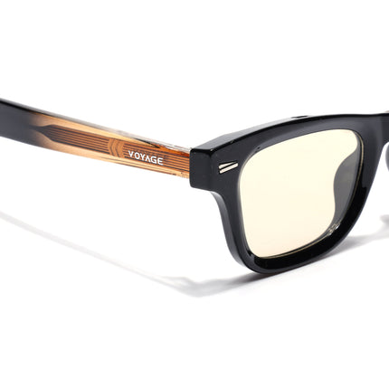 Wayfarer Polarized Sunglasses for Men & Women (Light Brown Lens | Black Frame - PMG7884)