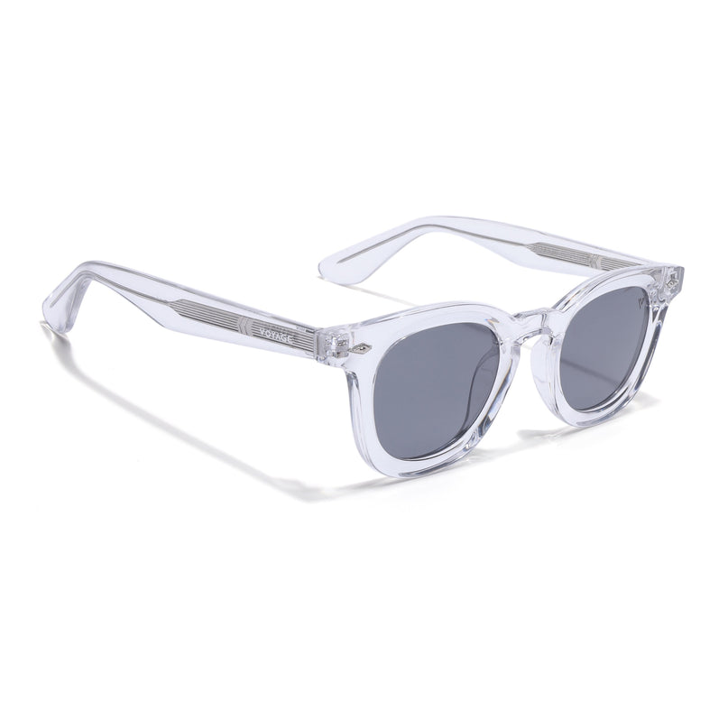 Wayfarer Polarized Sunglasses for Men & Women (Black Lens | Transparent Frame - PMG7990)