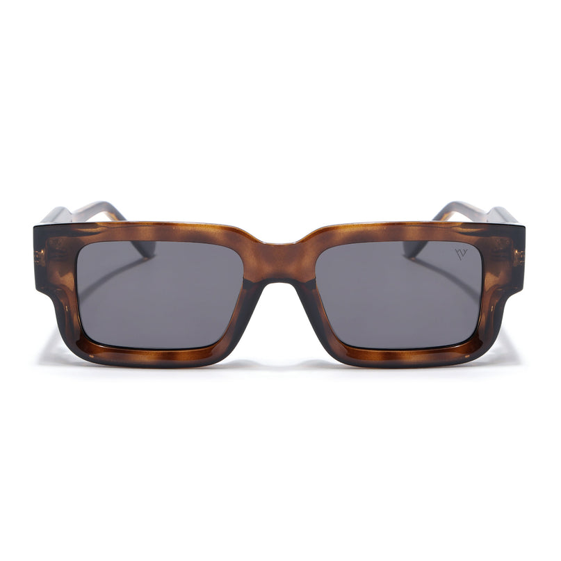 Rectangle Polarized Sunglasses for Men & Women (Black Lens | Demi Brown Frame - PMG7861)