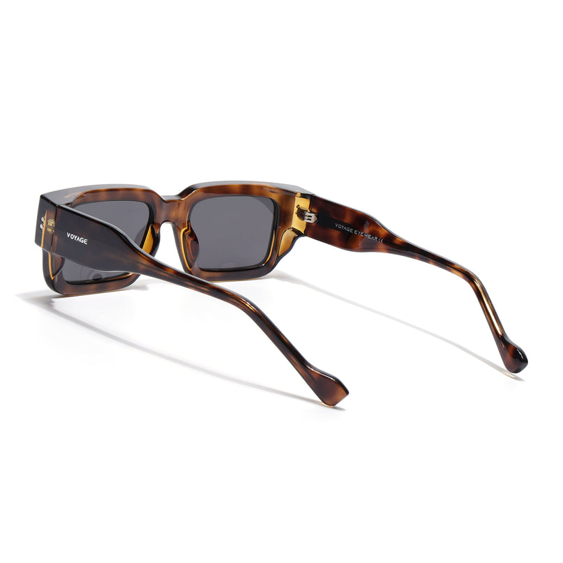 Rectangle Polarized Sunglasses for Men & Women (Black Lens | Demi Brown Frame - PMG7861)