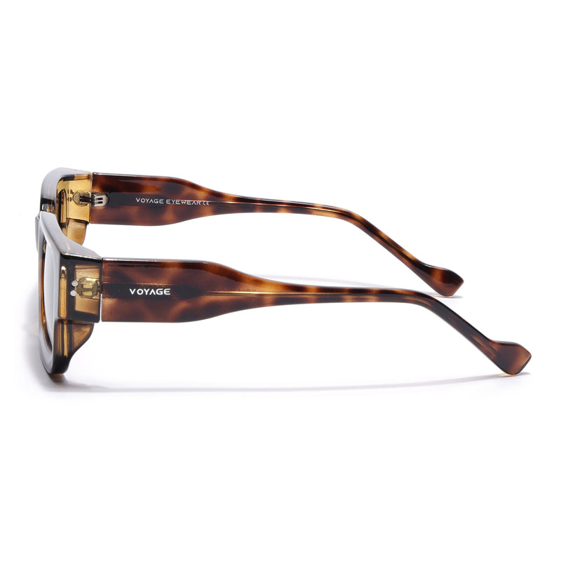Rectangle Polarized Sunglasses for Men & Women (Black Lens | Demi Brown Frame - PMG7861)