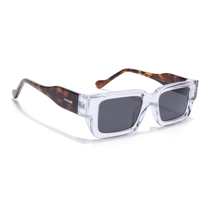 Rectangle Polarized Sunglasses for Men & Women (Black Lens | Transparent Frame - PMG7863)