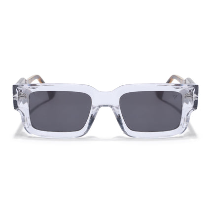 Rectangle Polarized Sunglasses for Men & Women (Black Lens | Transparent Frame - PMG7863)