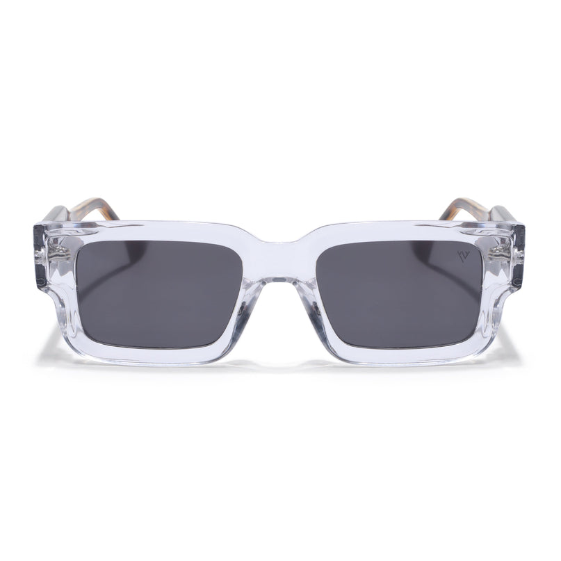 Rectangle Polarized Sunglasses for Men & Women (Black Lens | Transparent Frame - PMG7863)