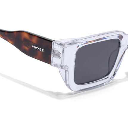 Rectangle Polarized Sunglasses for Men & Women (Black Lens | Transparent Frame - PMG7863)