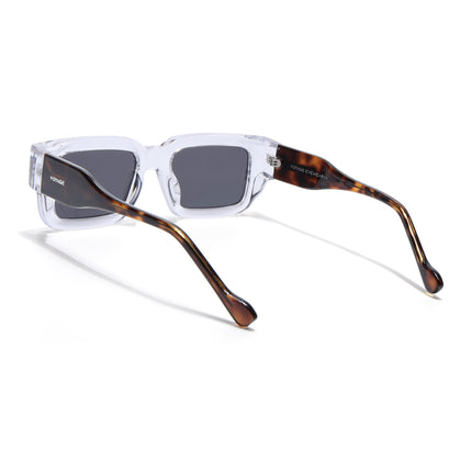 Rectangle Polarized Sunglasses for Men & Women (Black Lens | Transparent Frame - PMG7863)