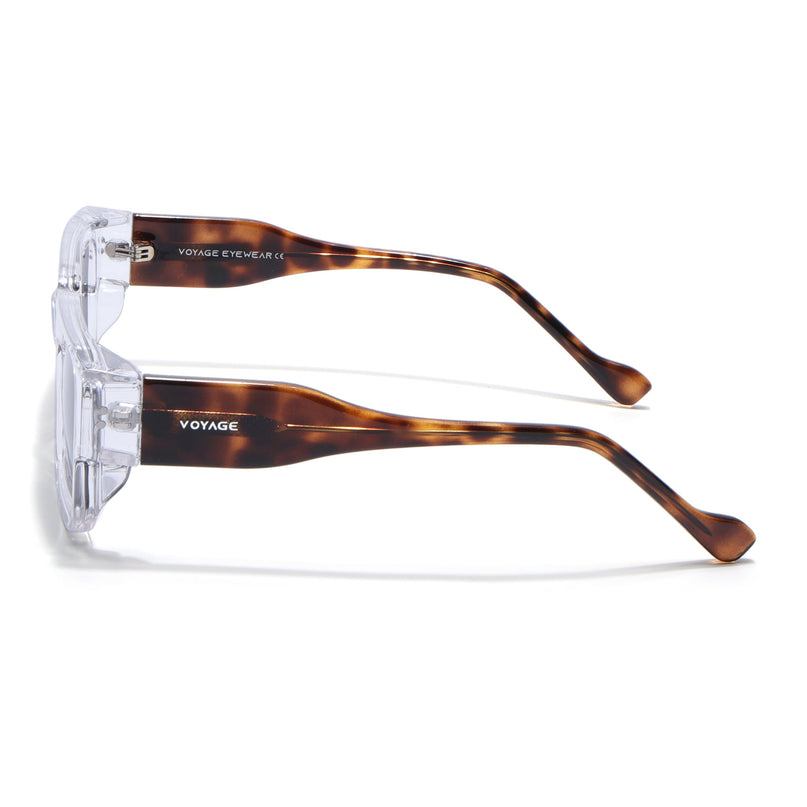 Rectangle Polarized Sunglasses for Men & Women (Black Lens | Transparent Frame - PMG7863)