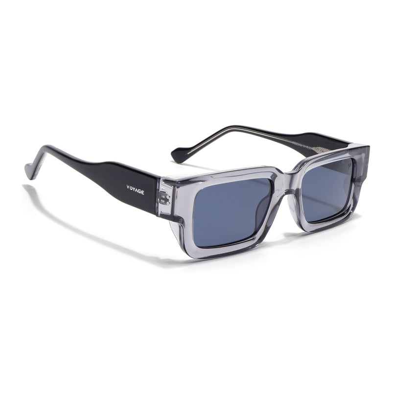 Rectangle Polarized Sunglasses for Men & Women (Blue Lens | Grey Frame - PMG7864)