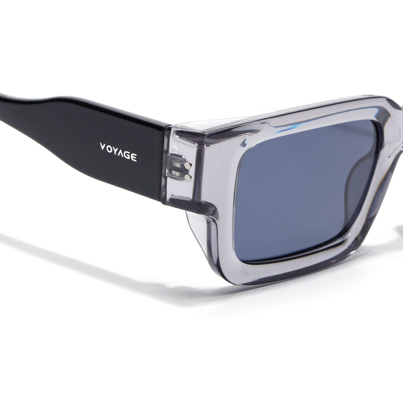 Rectangle Polarized Sunglasses for Men & Women (Blue Lens | Grey Frame - PMG7864)