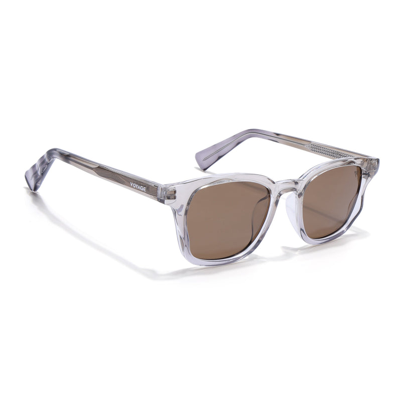 Wayfarer Polarized Sunglasses for Men & Women (Brown Lens | Grey Frame - PMG7933)