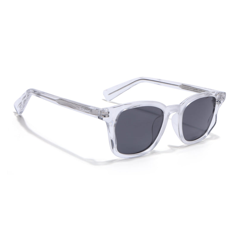 Wayfarer Polarized Sunglasses for Men & Women (Black Lens | Transparent Frame - PMG7934)