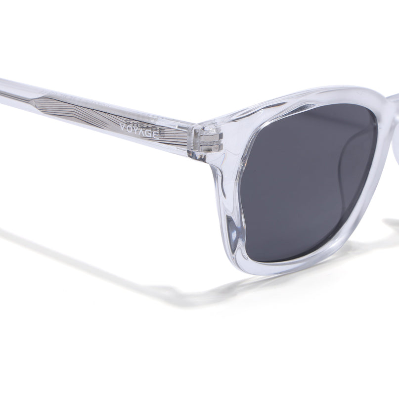 Wayfarer Polarized Sunglasses for Men & Women (Black Lens | Transparent Frame - PMG7934)