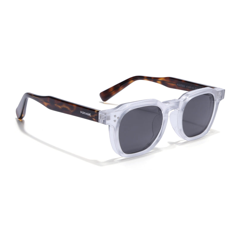 Wayfarer Polarized Sunglasses for Men & Women (Black Lens | Transparent Frame - PMG7983)