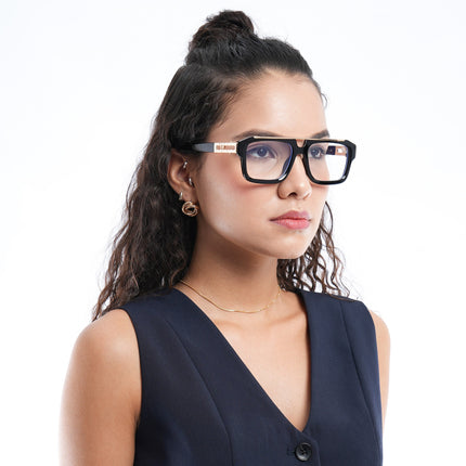 Voyage Exclusive Black & Golden Wayfarer Eyeglasses for Men & Women - MG5389-C2
