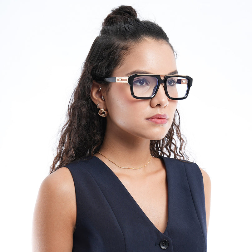 Voyage Exclusive Black & Golden Wayfarer Eyeglasses for Men & Women - MG5389-C2