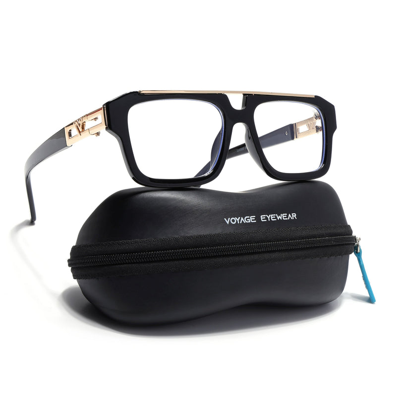 Voyage Exclusive Black & Golden Wayfarer Eyeglasses for Men & Women - MG5389-C2