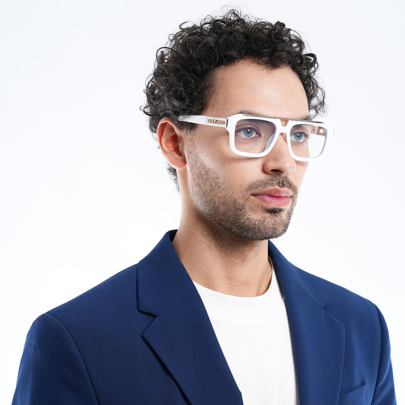 Voyage Exclusive White & Silver Wayfarer Eyeglasses for Men & Women - MG5390-C3