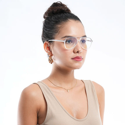 Eyejack Swift Matt Transparent & Grey Aviator Eyeglasses for Men & Women (MB23005CL161-C2)