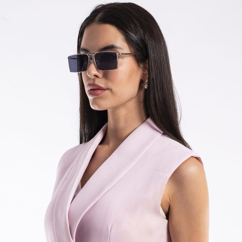 Silver Digger | Black & Silver Rectangular Sunglasses - MG3573