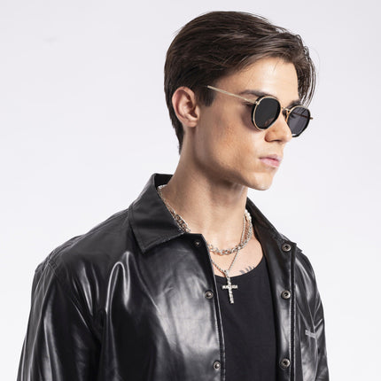 Captain | Gold And Black Round Polarized Sunglasses - PMG3981