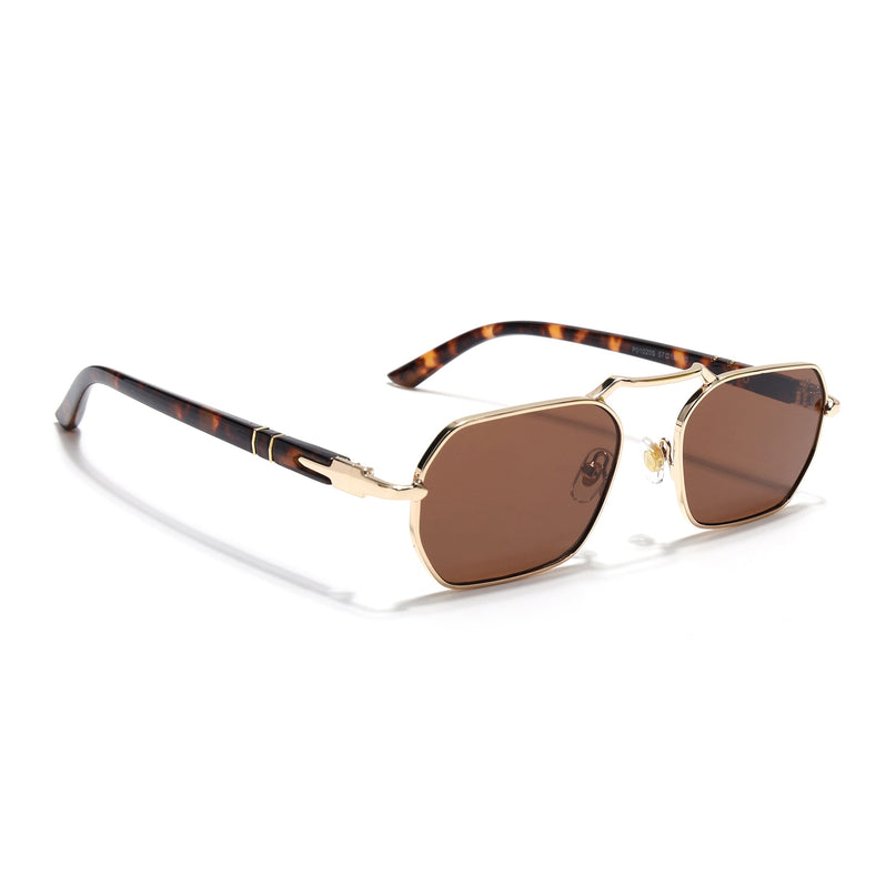 Hexagonal Sunglasses for Men & Women (Brown Lens | Golden Frame - MG7660)