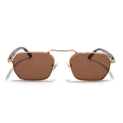 Hexagonal Sunglasses for Men & Women (Brown Lens | Golden Frame - MG7660)