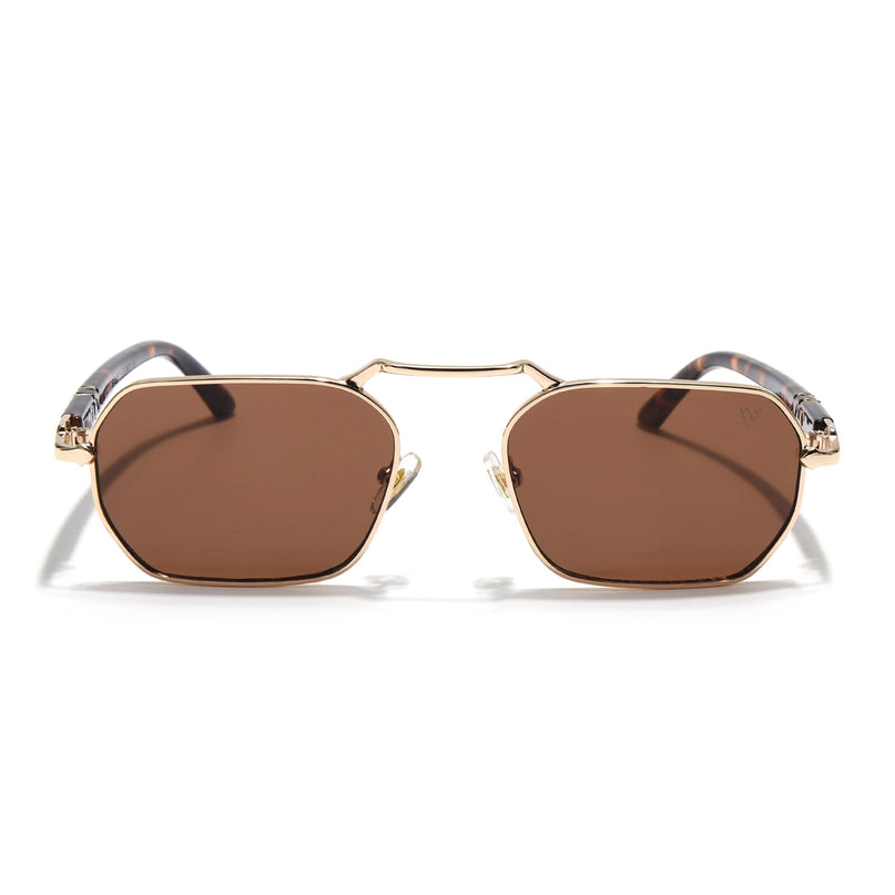 Hexagonal Sunglasses for Men & Women (Brown Lens | Golden Frame - MG7660)