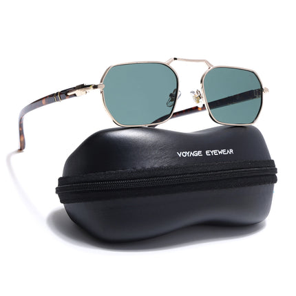 Hexagonal Sunglasses for Men & Women (Green Lens | Golden Frame - MG7661)