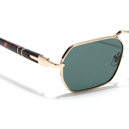 Hexagonal Sunglasses for Men & Women (Green Lens | Golden Frame - MG7661)