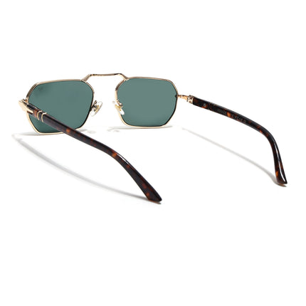 Hexagonal Sunglasses for Men & Women (Green Lens | Golden Frame - MG7661)
