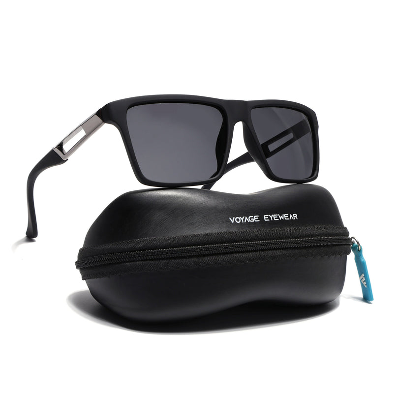 Wayfarer Polarized Sunglasses for Men & Women (Black Lens | Matt Black Frame - PMG7359)