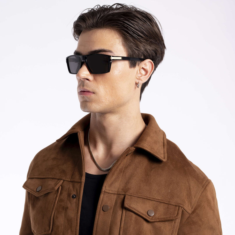 Jaxor | Shine Black & Silver Rectangle Polarized Sunglasses - PMG3968