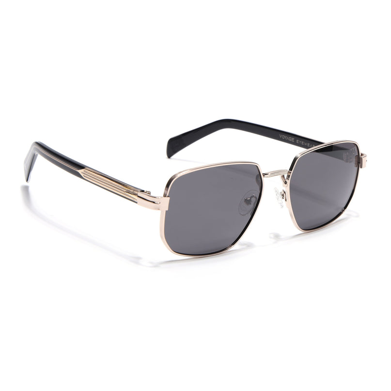 Square Polarized Sunglasses for Men & Women (Grey Lens | Rose Golden Frame - SLPMG7234)