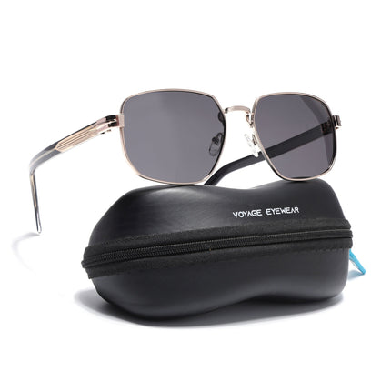 Square Polarized Sunglasses for Men & Women (Grey Lens | Rose Golden Frame - SLPMG7234)