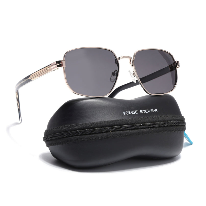 Square Polarized Sunglasses for Men & Women (Grey Lens | Rose Golden Frame - SLPMG7234)