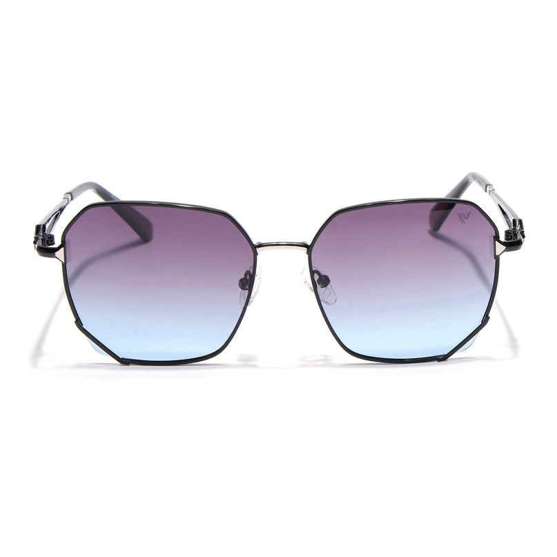 Hexagonal Polarized Sunglasses for Men & Women (Brown & Grey Lens | Black Frame - SLPMG7217)