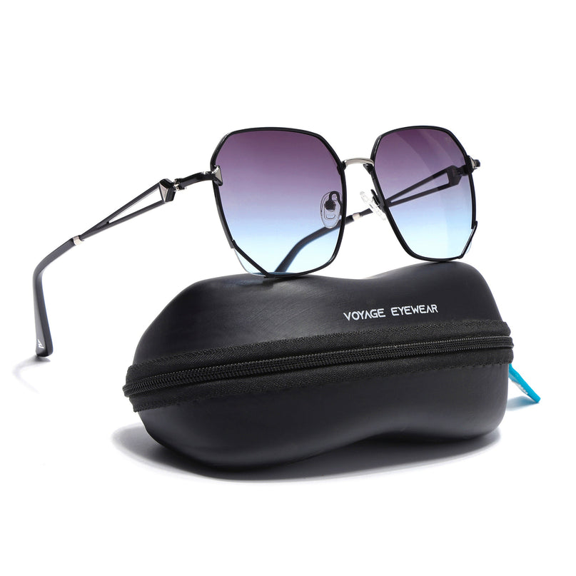 Hexagonal Polarized Sunglasses for Men & Women (Brown & Grey Lens | Black Frame - SLPMG7217)