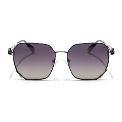 Hexagonal Polarized Sunglasses for Men & Women (Black & Green Lens | Black Frame - SLPMG7218)