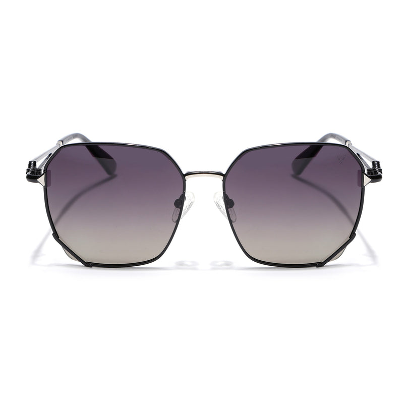 Hexagonal Polarized Sunglasses for Men & Women (Black & Green Lens | Black Frame - SLPMG7218)