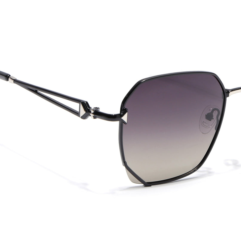 Hexagonal Polarized Sunglasses for Men & Women (Black & Green Lens | Black Frame - SLPMG7218)