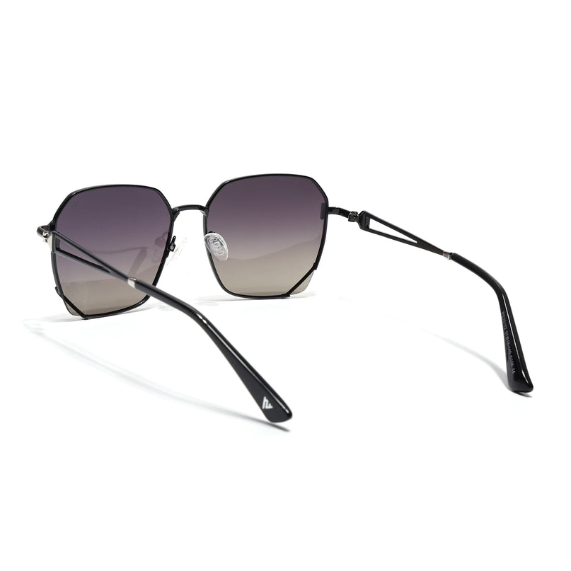 Hexagonal Polarized Sunglasses for Men & Women (Black & Green Lens | Black Frame - SLPMG7218)