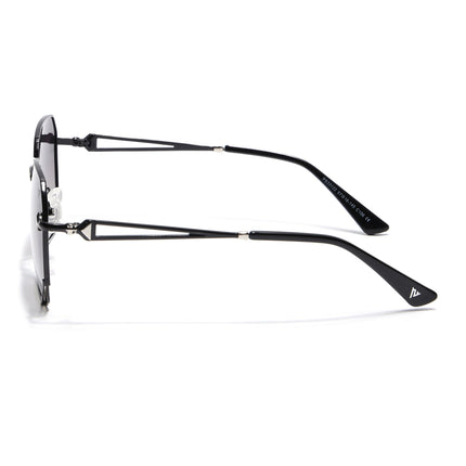 Hexagonal Polarized Sunglasses for Men & Women (Black & Green Lens | Black Frame - SLPMG7218)